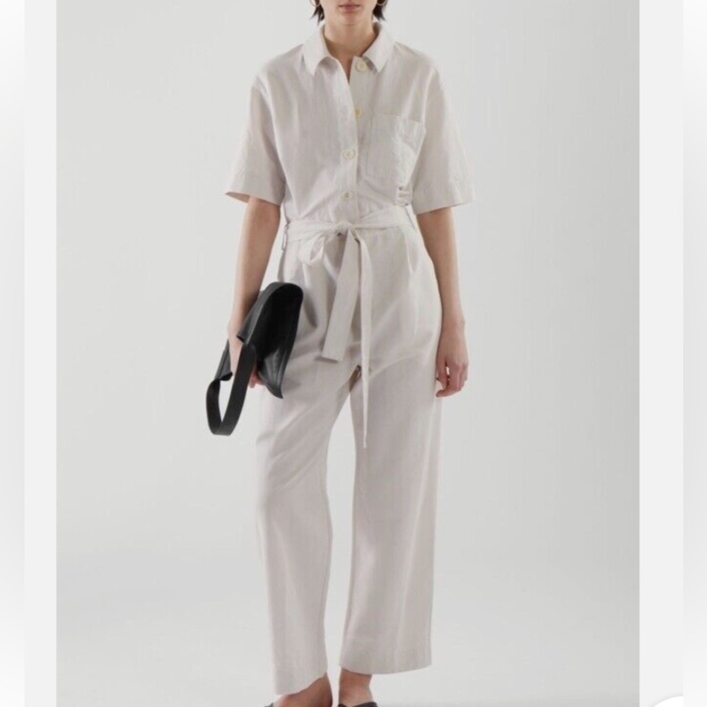 COS Linen Cotton Jumpsuit Size 8 Cream Spring Summer Relaxed Fit Vacation